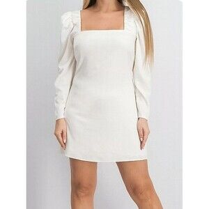 Danielle Bernstein Dress Womens Medium‎ White Mini Puff Sleeve Sheath Short